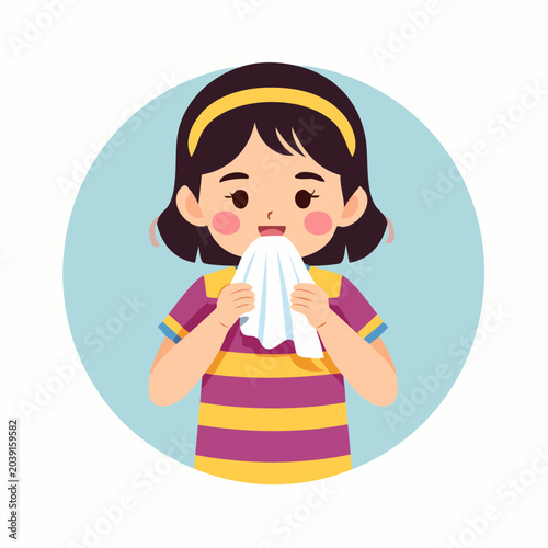 Girl wiping her mouth with a tissue