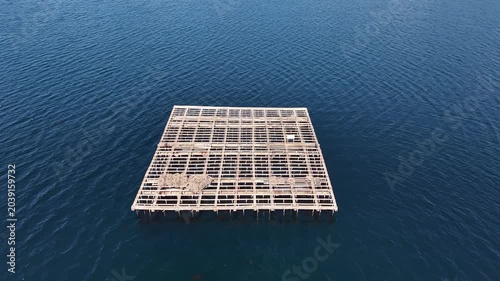 Mussel rafts dotting the waters of ria de pontevedra, a key aquaculture area in galicia