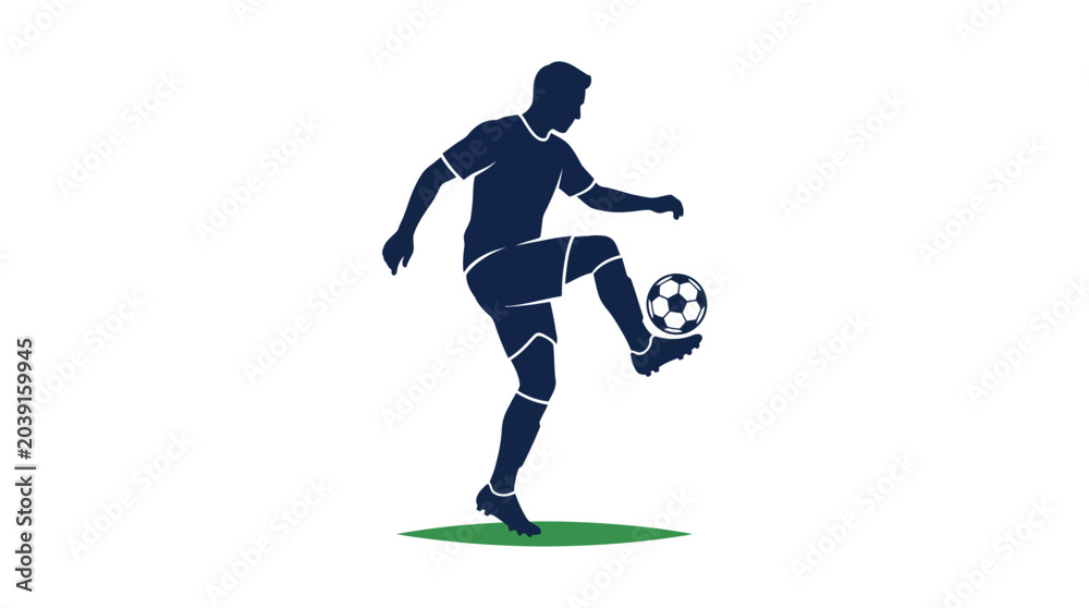 Fototapeta premium Silhouette of a soccer player kicking ball.