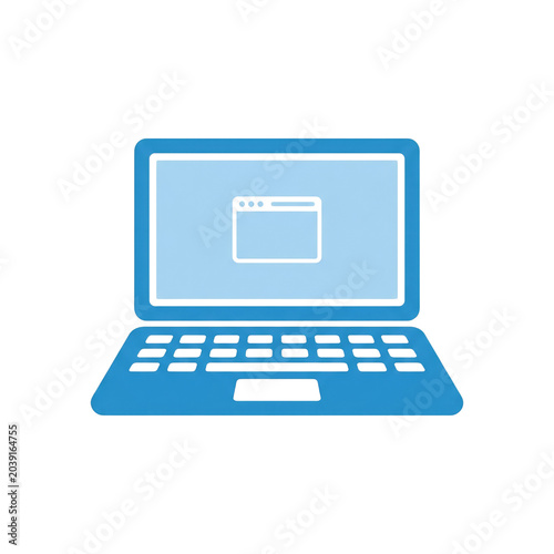 Blue laptop with a web browser window , vector illustration