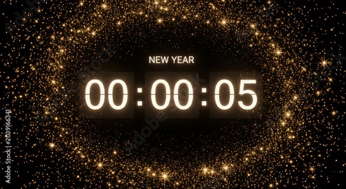 New Year Countdown Timer with Sparkling Gold Lights.
