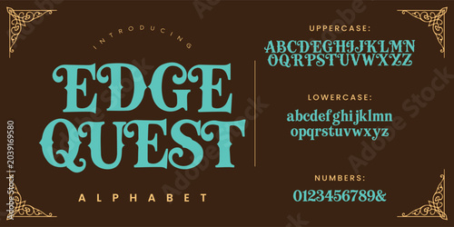 Edge Quest vintage western slab serif alphabet font vector for classic retro branding logo