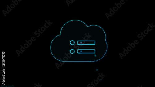 Cloud Database Server Neon Line Animation on Black Background