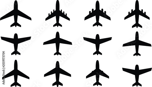 Photos airplane silhouettes aircraft outline icons top view vector set