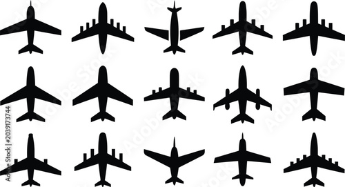 Cuadro en lienzo airplane silhouettes aircraft shapes top view vector set