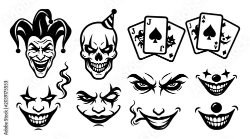Minimal Joker Tattoo Flash Vector Collection