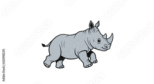 Foto Gray Rhino Walking Sideways Profile View.