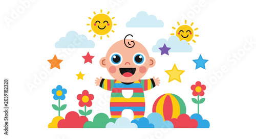 Canvastavla Happy baby with open arms smiling.