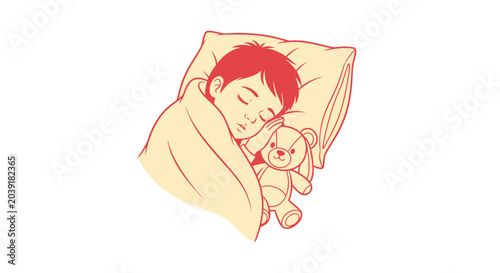 Принти на полотні Little Boy Sleeping with Teddy Bear.