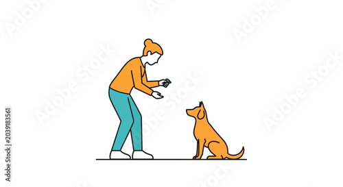 Tableau sur toile Man giving dog a treat.