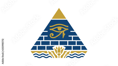 Cuadro en lienzo Egyptian Pyramid with Eye of Horus and Lotus Flower