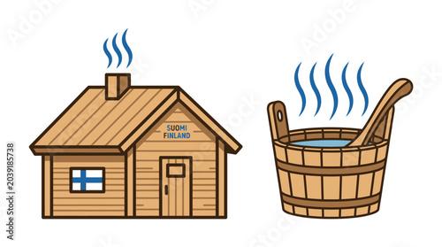 Φωτογραφία Finnish Sauna House and Water Bucket with Steam