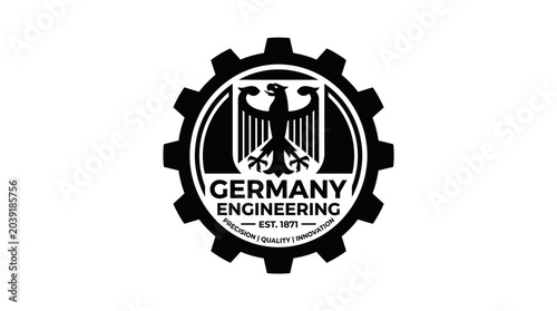 Obraz na płótnie Germany Engineering Emblem Gear Eagle Black White