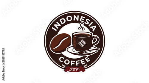 Fotografía Indonesia Coffee Kopi Logo with Bean and Cup
