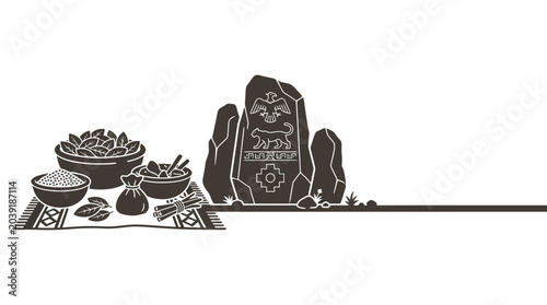 Photos Ancient Andean Ritual Offering with Stone Carving and Natural Ingredients