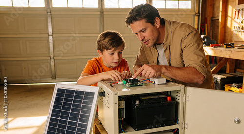 Father and Son Building Electronics Circuit Board Project Together