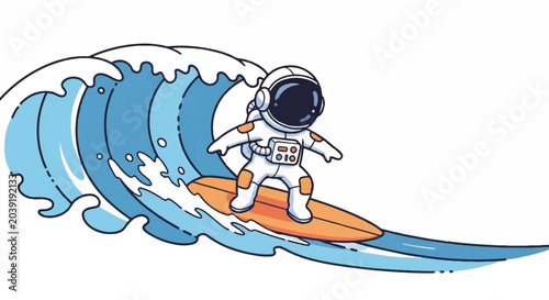 Astronaut Surfing on a Giant Wave in Space.
