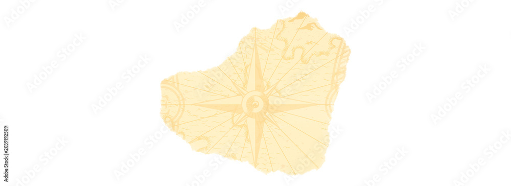 Naklejka premium Torn Old Map Fragment with Compass Rose