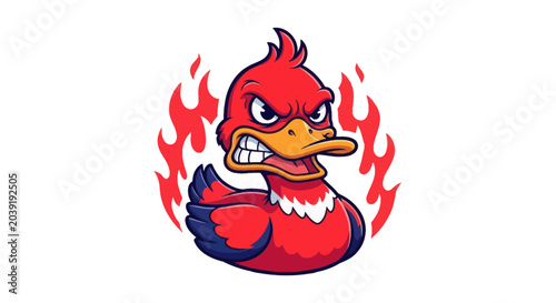 Photography Angry cartoon duck with flames.