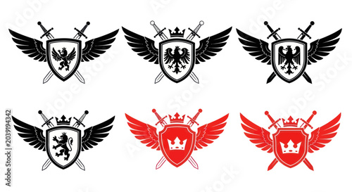 Quadro su tela Collection of winged shield crests logos.