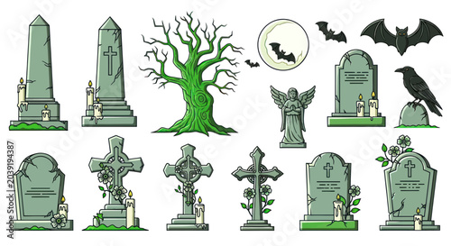 Tableau sur toile Gray stone tombstones and crosses.