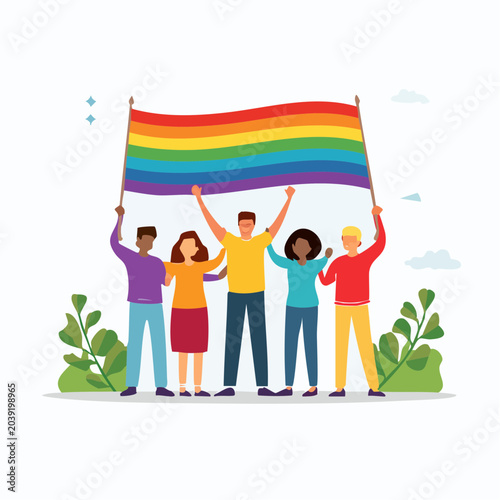 Diverse Group Holding Rainbow Pride Flag