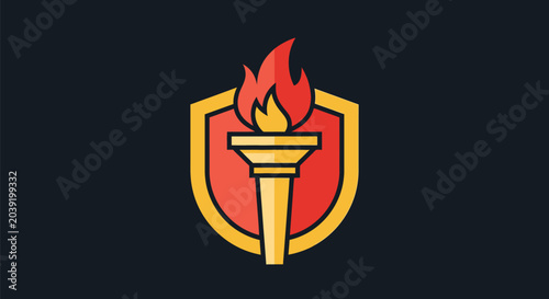 Torch and Shield Emblem Vector Icon Design.