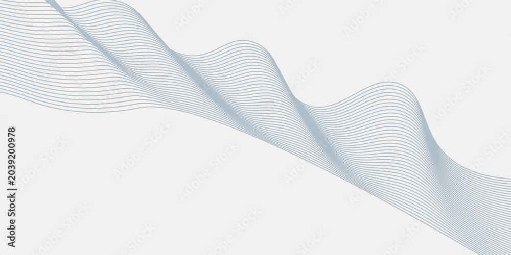 Fototapeta premium Abstract background with wavy blue lines on a white background. The blue lines create a flowing, textured pattern on the white surface. Minimal abstract gradient wavy line vector background