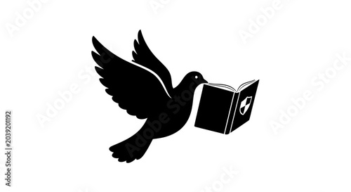 Принти на полотні Dove carrying an open book symbolizes the pursuit of knowledge, the freedom of information, and the peaceful dissemination of wisdom across global borders and educational systems