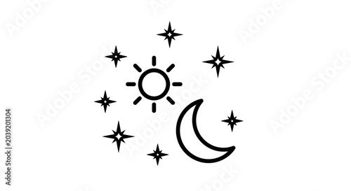 Canvas Print Sun, Moon, and Stars Icon - Day and Night Cycle Symbol