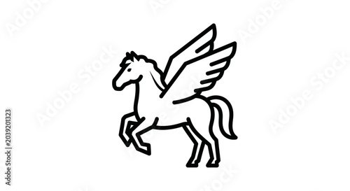 Konstfotografi Stylized outline of a winged horse, Pegasus, in a dynamic pose, clean vector art