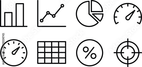 Business statistics and performance data thin line vector icons