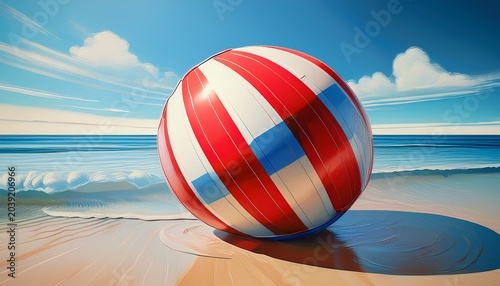 classic red blue and white striped beach ball
