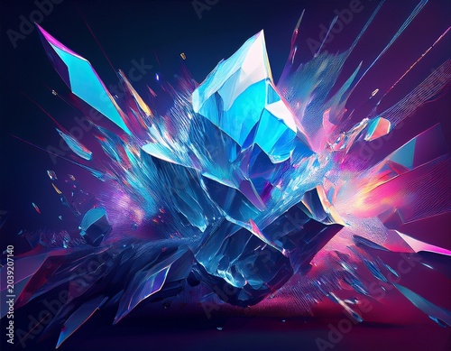 abstract shattered ice explosion with glitch effect