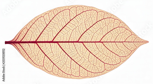 Highly Detailed Scientific 3D Render of a Cleared and Stained Leaf Venation Network Isolated on White
