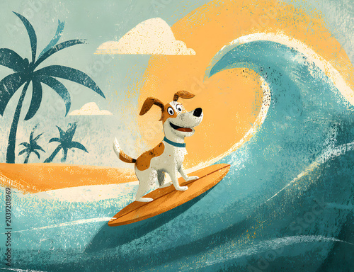Retro Surfing Dog Beach Vibes Vintage Summer Wave Aesthetic