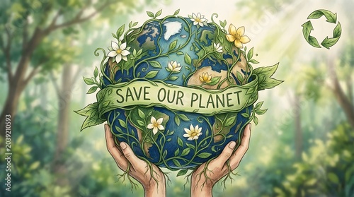 Save Our Planet Earth with Hands and Nature.