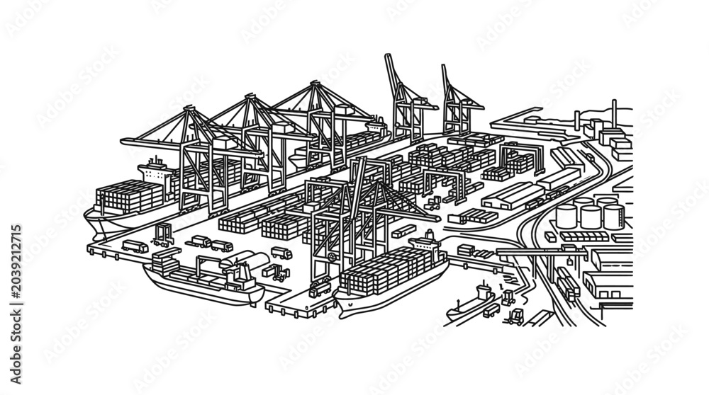 Fototapeta premium Industrial harbor with cargo cranes.
