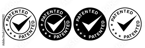Foto Patented Protected, Technology, Intellectual Property, Patent Applied logo, badge, icon, sticker, label, emblem, stamp, symbol, black, line circle, flat vector, isolated illustration