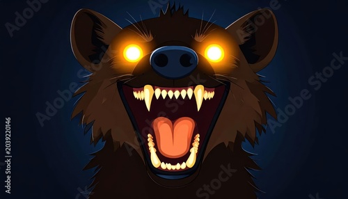 Fierce cartoon wolf with sharp teeth.