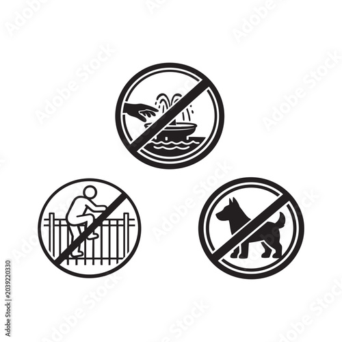 Park Prohibition Icons – No Fountain, Fence, Dogs