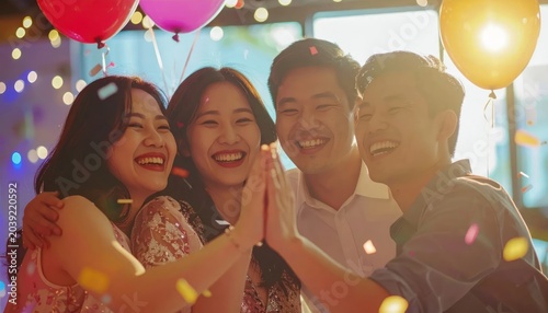 Friends Celebrating Together With Balloons.