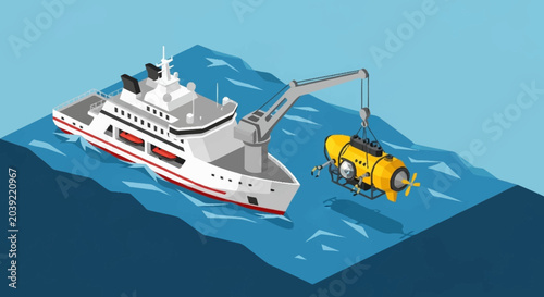 Foto Research vessel deploying underwater vehicle.