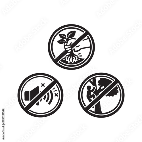 Tableau sur toile Park Prohibition Icons Set – No Uprooting, Noise, Climbing