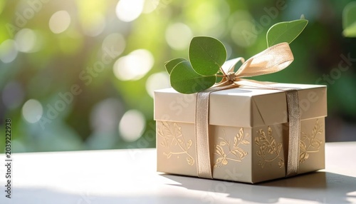 Gift wrapped in brown paper outdoors.