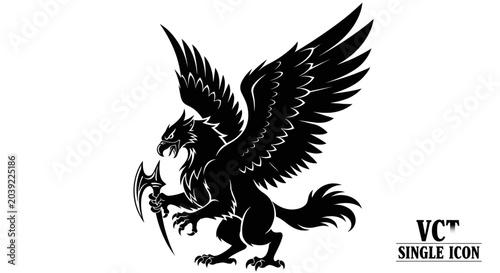 Quadro su tela Black Griffin Mythical Creature Icon.