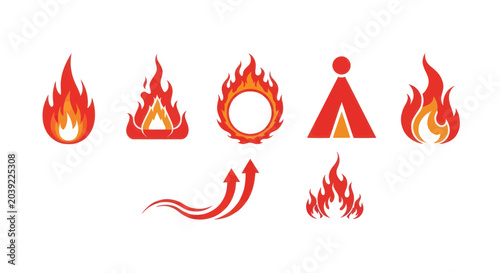 Photos Flame icons set with symbols.