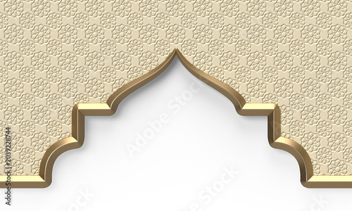 Decorative ramadan arch frame with elegant Islamic header footer 3d pattern