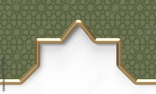 Luxury geometric Islamic header footer 3d frame with decorative mosque arch