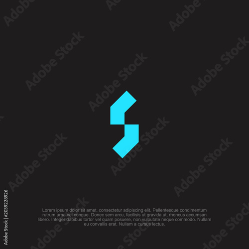 Abstract geometric and modern S logo design in neon blue isolated on a dark charcoal gray background with placeholder.
